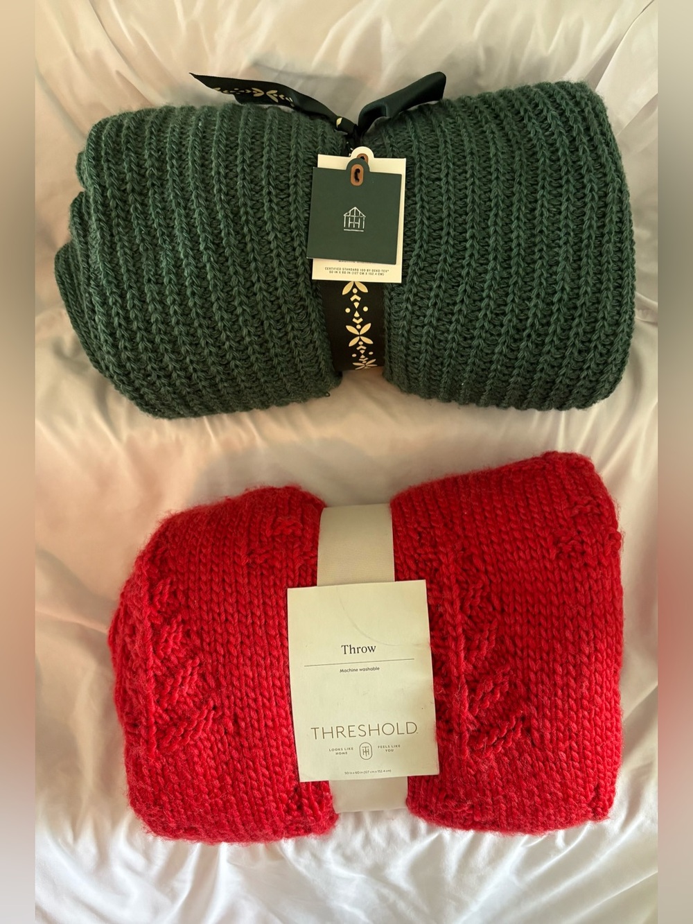 MAGNOLIA HEARTH & HOME GREEN & TRESHOLD RED 50 x 60" THROW BLANKET LOT NEW NWT